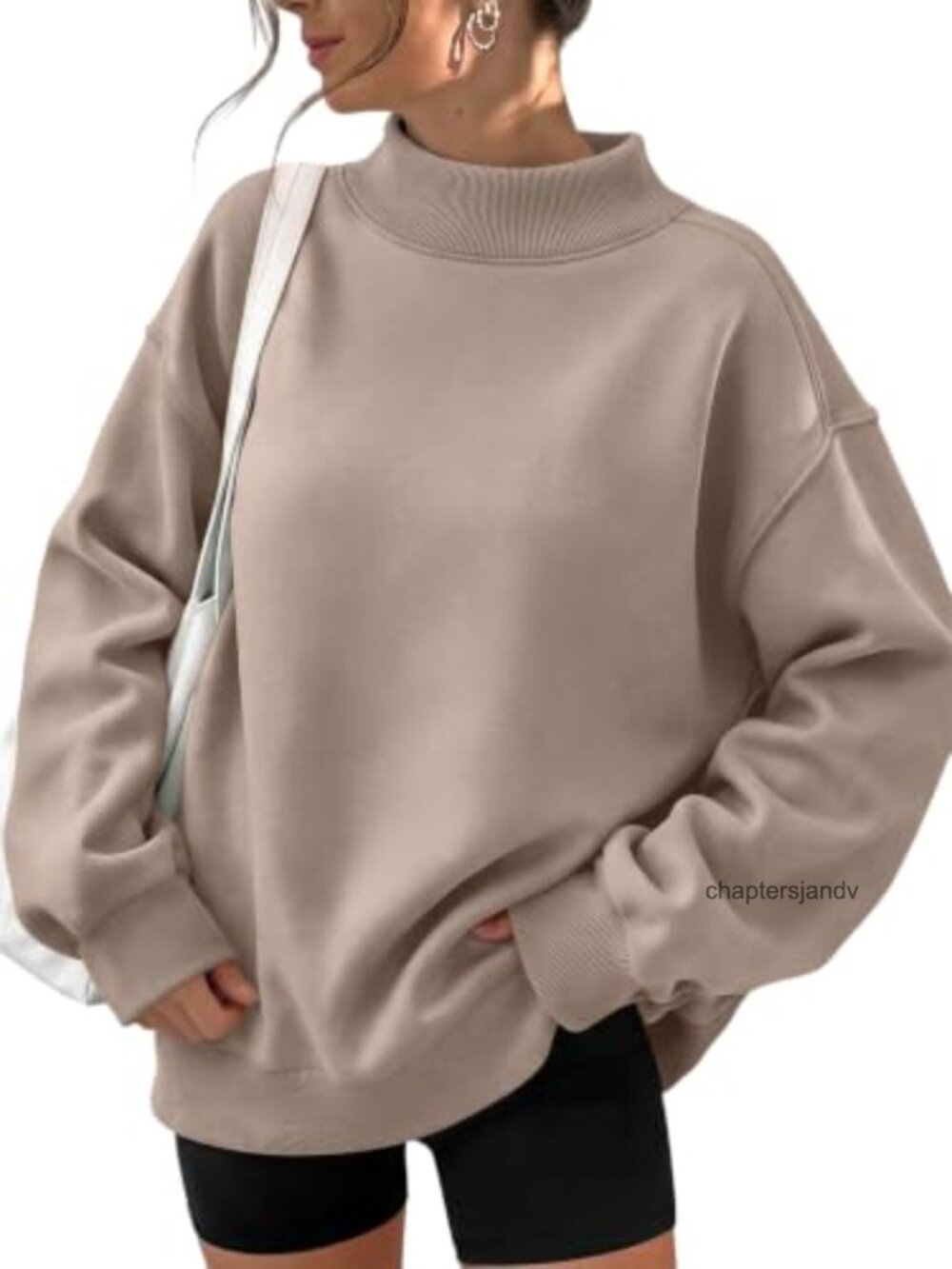 Mock Neck Oversized Sweatshirt Cotton Blend Pullover Casual Fall Winter